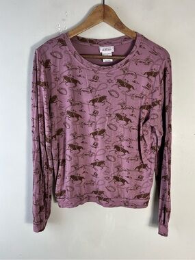Ariat Women’s Western Horse Print Long Sleeve Top SZ Medium Mauve     Equestrian
